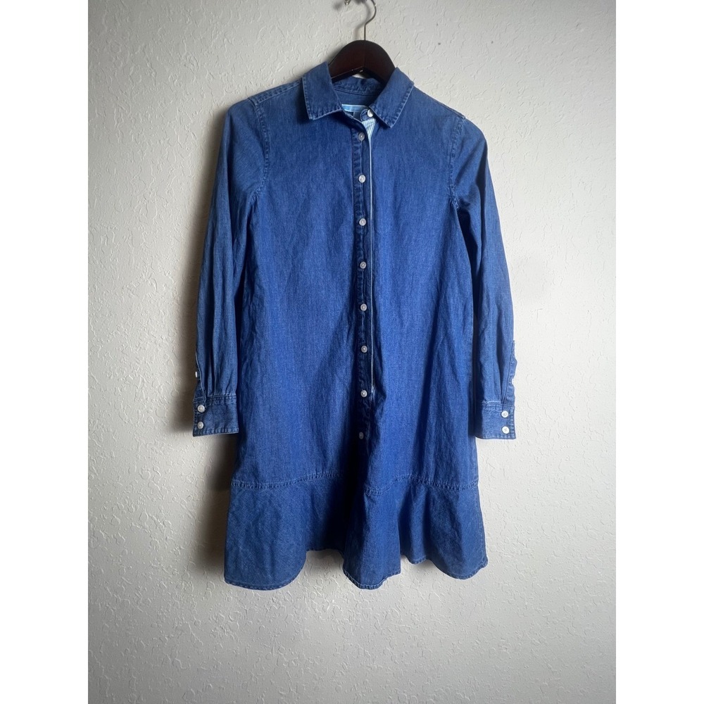 Draper James Shirt Dress Denim Tulip Drop Waist Womens Size 0 Boho Western